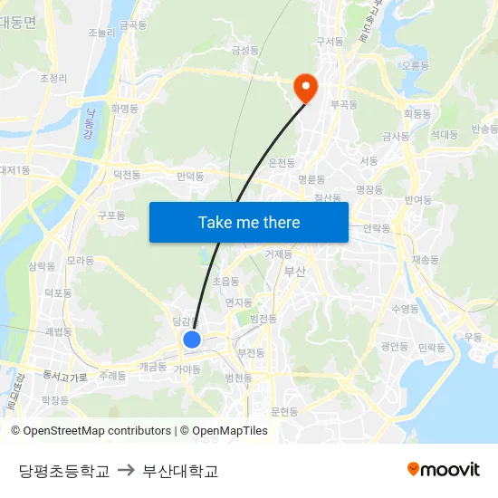 당평초등학교 to 부산대학교 map