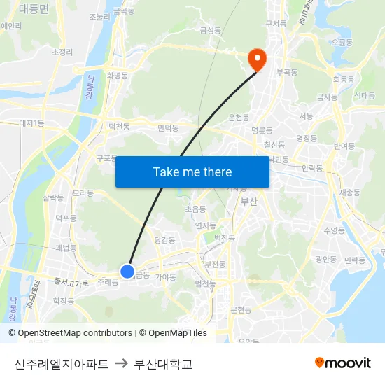 신주례엘지아파트 to 부산대학교 map