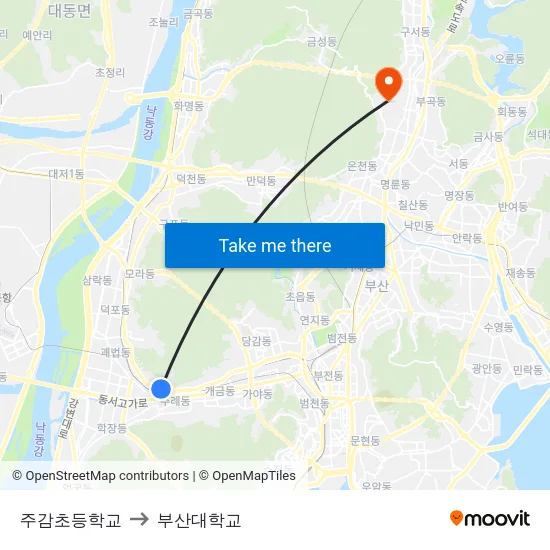 주감초등학교 to 부산대학교 map