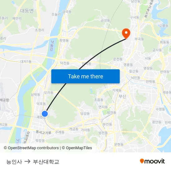 능인사 to 부산대학교 map