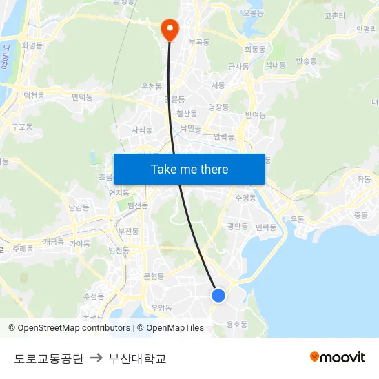 도로교통공단 to 부산대학교 map