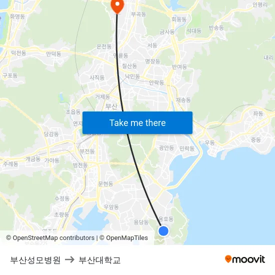 부산성모병원 to 부산대학교 map