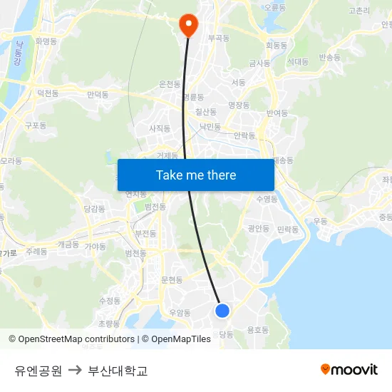 유엔공원 to 부산대학교 map