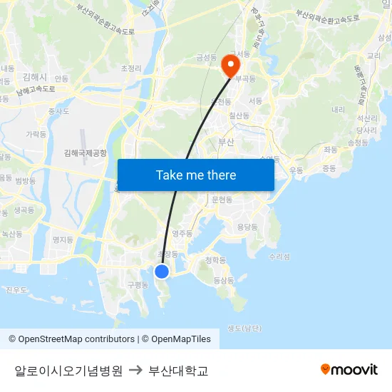 알로이시오기념병원 to 부산대학교 map
