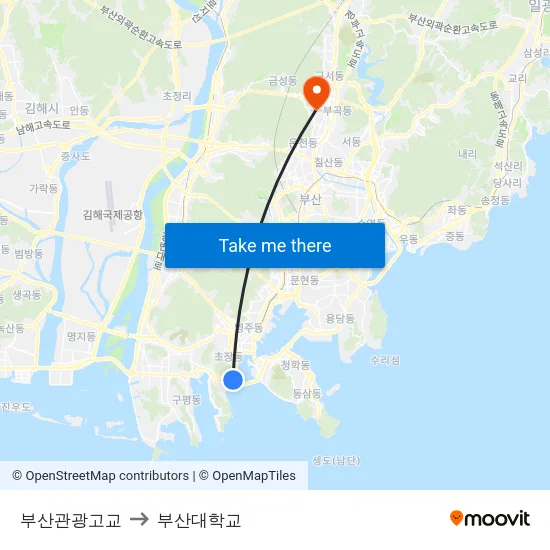 부산관광고교 to 부산대학교 map
