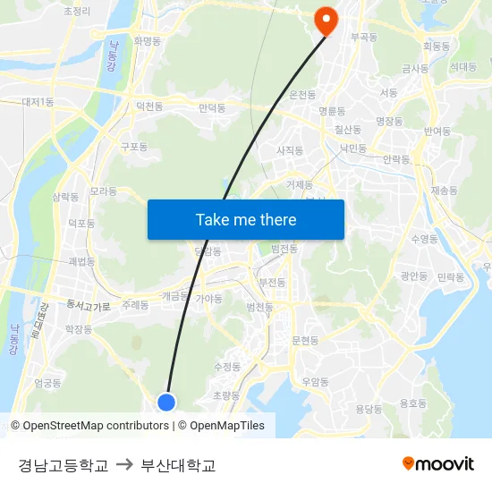 경남고등학교 to 부산대학교 map