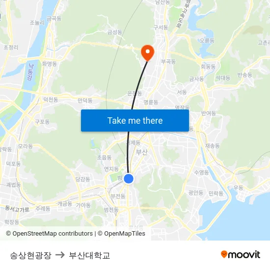 송상현광장 to 부산대학교 map