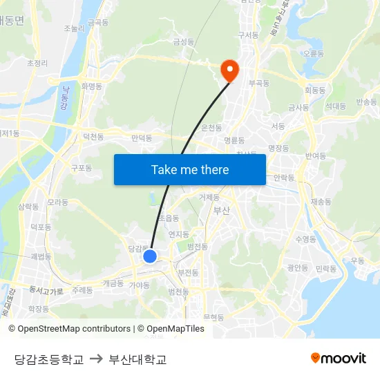 당감초등학교 to 부산대학교 map