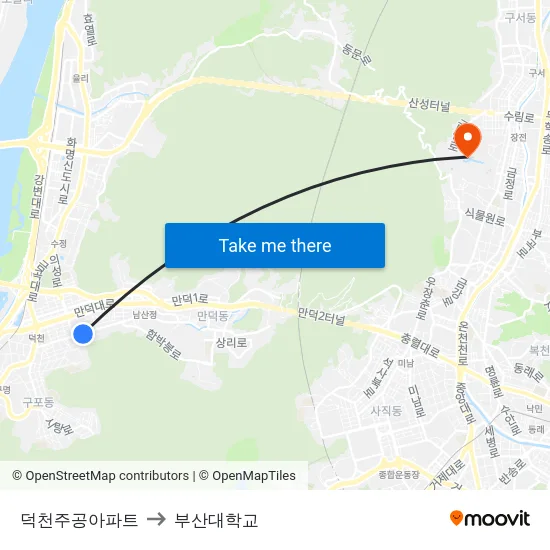 덕천주공아파트 to 부산대학교 map