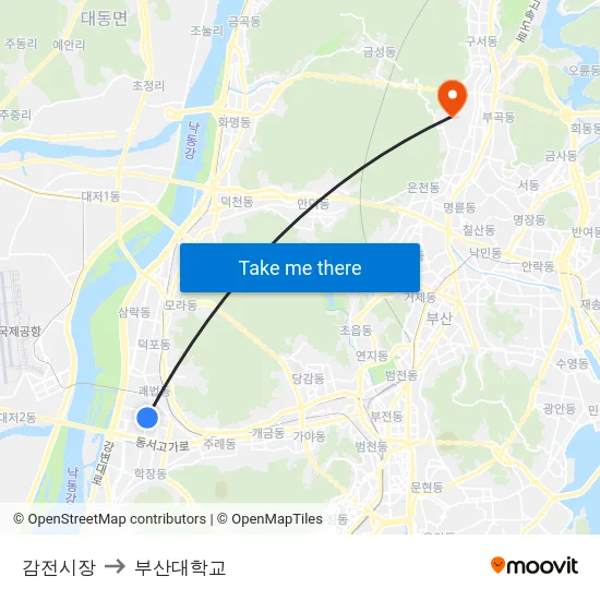 감전시장 to 부산대학교 map