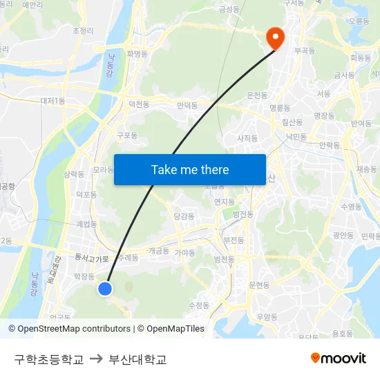 구학초등학교 to 부산대학교 map