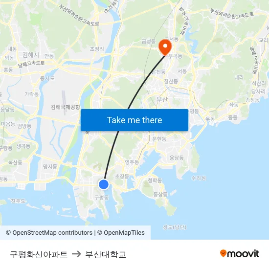구평화신아파트 to 부산대학교 map