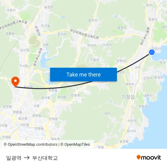 일광역 to 부산대학교 map