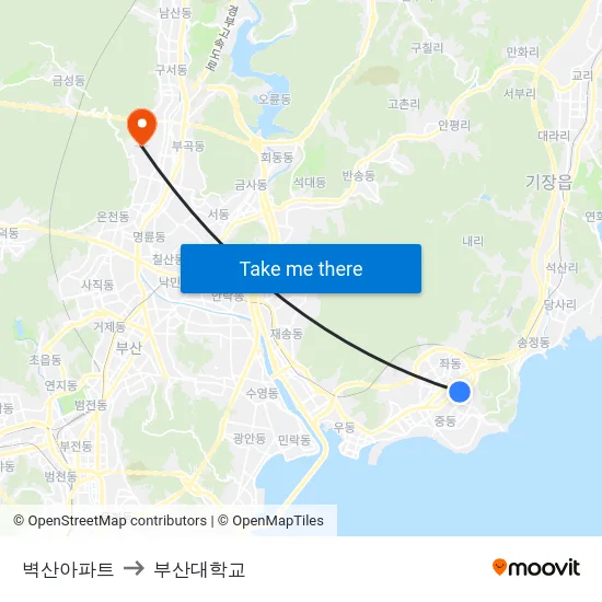 벽산아파트 to 부산대학교 map