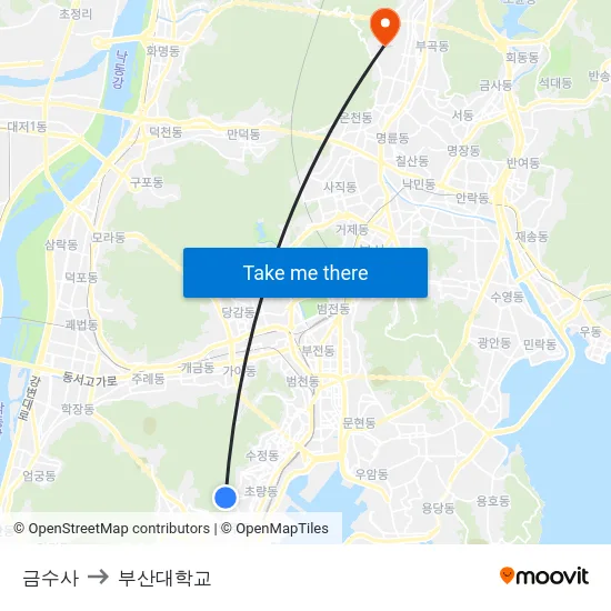 금수사 to 부산대학교 map