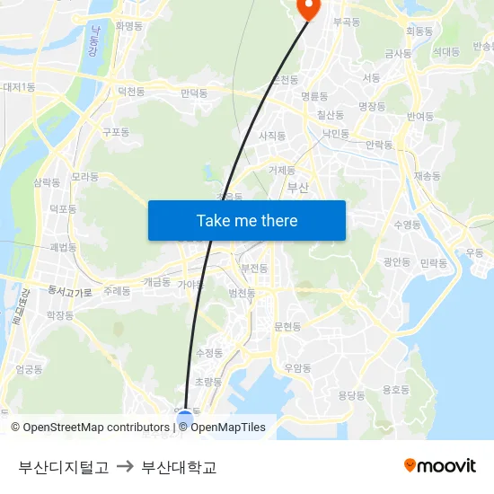 부산디지털고 to 부산대학교 map