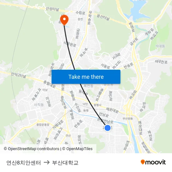 연산8치안센터 to 부산대학교 map