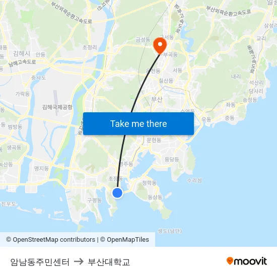 암남동주민센터 to 부산대학교 map