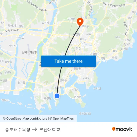 송도해수욕장 to 부산대학교 map