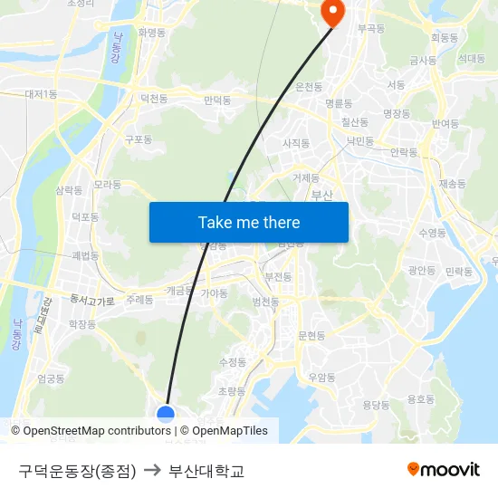 구덕운동장(종점) to 부산대학교 map