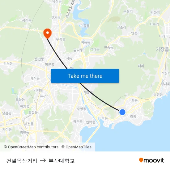 건널목삼거리 to 부산대학교 map