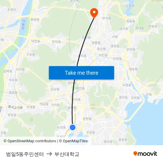 범일5동주민센터 to 부산대학교 map