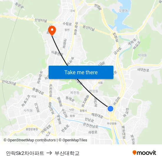 안락Sk2차아파트 to 부산대학교 map