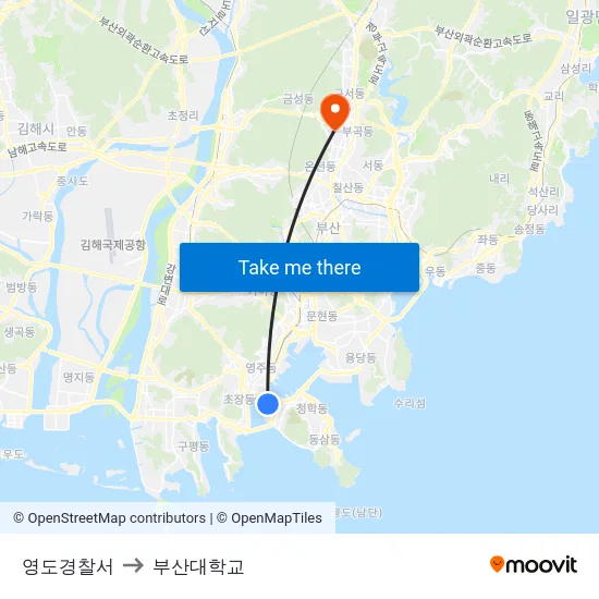 영도경찰서 to 부산대학교 map