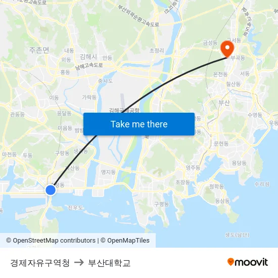 경제자유구역청 to 부산대학교 map