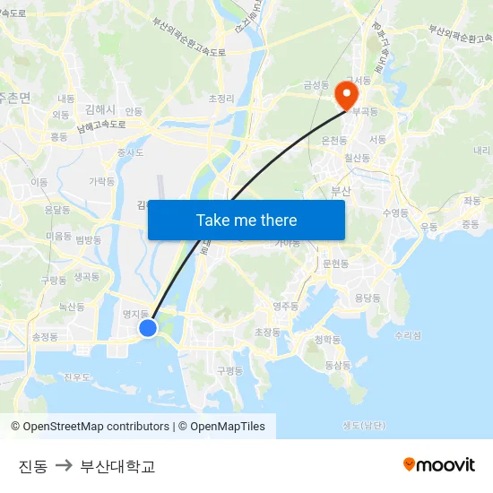 진동 to 부산대학교 map