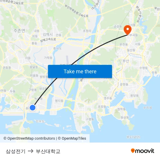 삼성전기 to 부산대학교 map