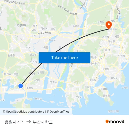 용원사거리 to 부산대학교 map
