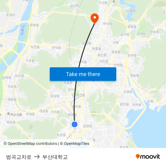 범곡교차로 to 부산대학교 map