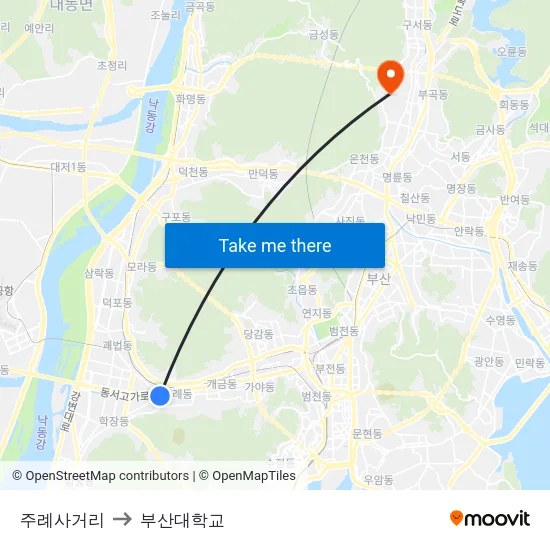 주례사거리 to 부산대학교 map