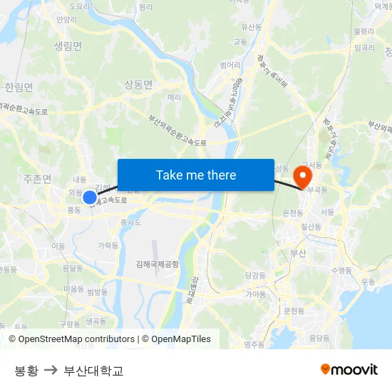봉황 to 부산대학교 map