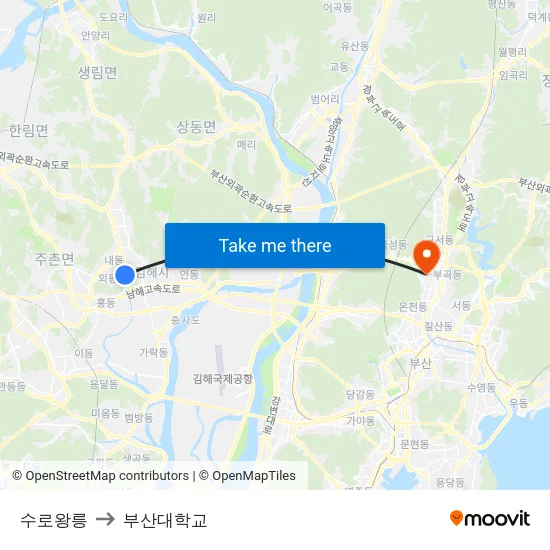 수로왕릉 to 부산대학교 map