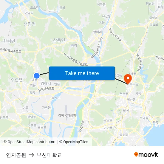 연지공원 to 부산대학교 map