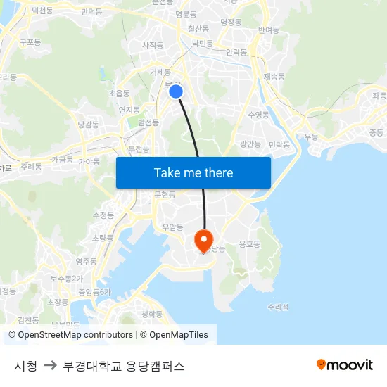 시청 to 부경대학교 용당캠퍼스 map