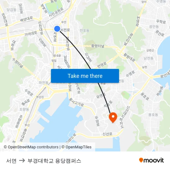 서면 to 부경대학교 용당캠퍼스 map