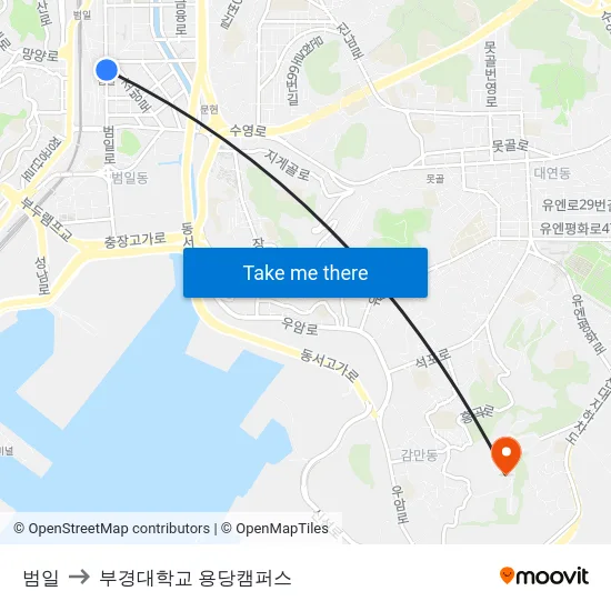 범일 to 부경대학교 용당캠퍼스 map