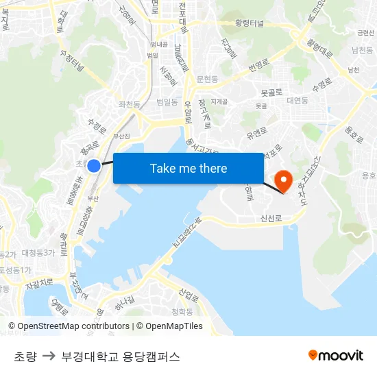 초량 to 부경대학교 용당캠퍼스 map