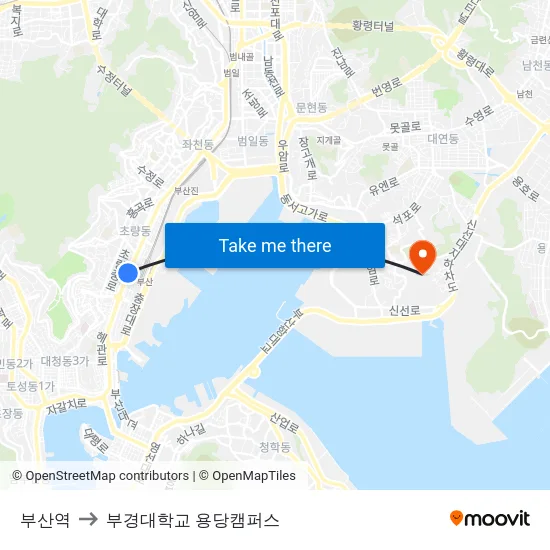 부산역 to 부경대학교 용당캠퍼스 map