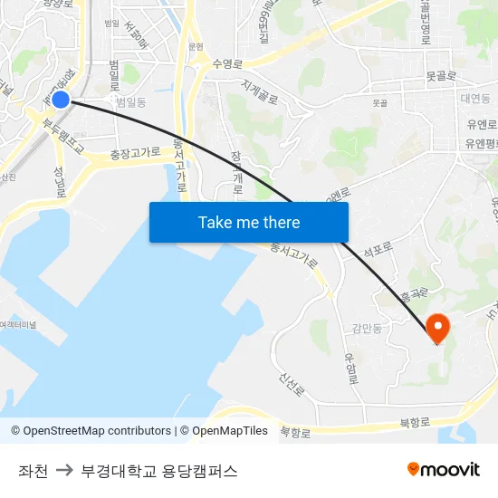 좌천 to 부경대학교 용당캠퍼스 map