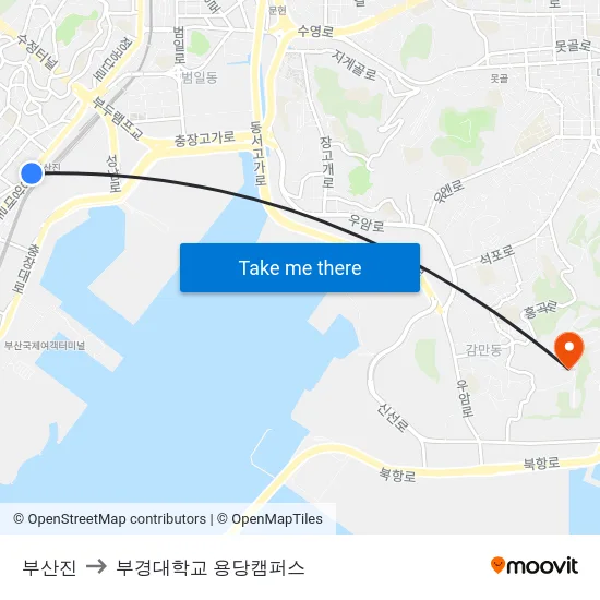 부산진 to 부경대학교 용당캠퍼스 map