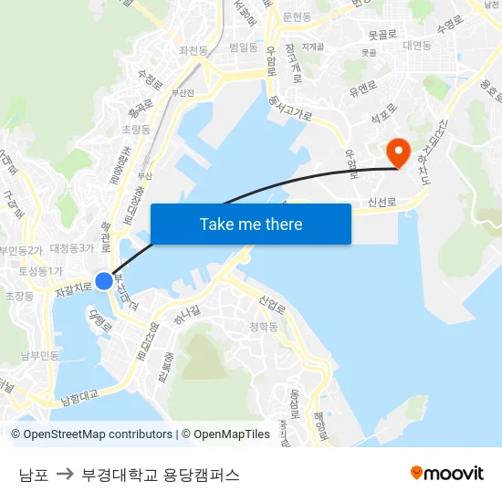 남포 to 부경대학교 용당캠퍼스 map