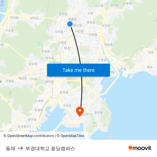 동래 to 부경대학교 용당캠퍼스 map