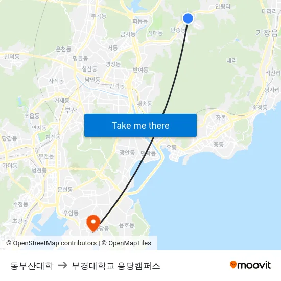 동부산대학 to 부경대학교 용당캠퍼스 map