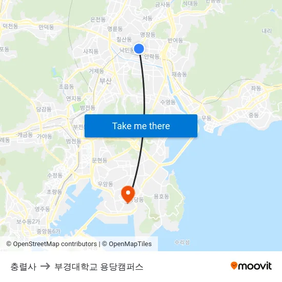 충렬사 to 부경대학교 용당캠퍼스 map