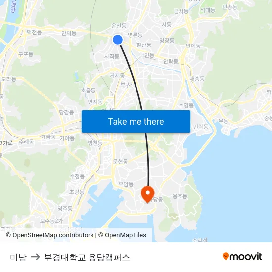 미남 to 부경대학교 용당캠퍼스 map