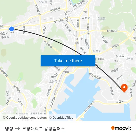 냉정 to 부경대학교 용당캠퍼스 map